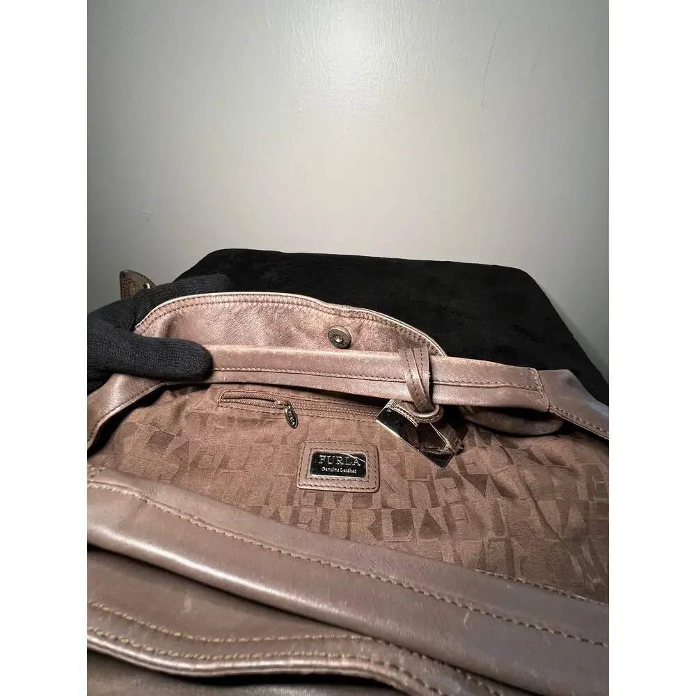 Furla Italian Leather Slouch Hobo Shoulder Crossbody Bag Taupe Large